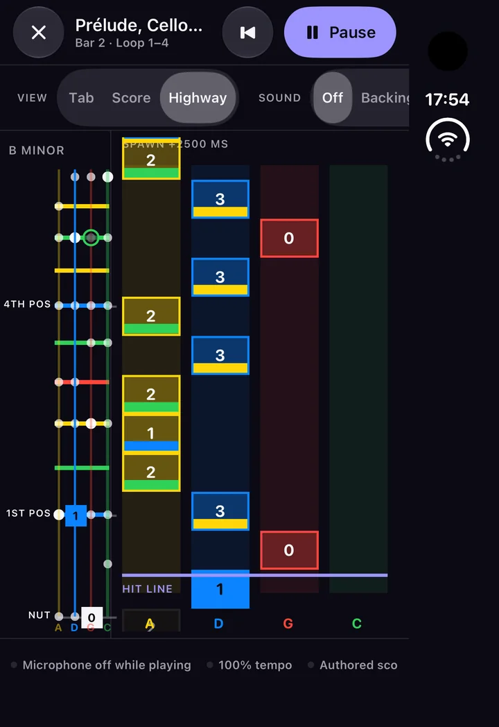 The highway in the Dark theme, mid-play.